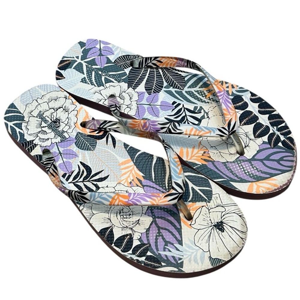 Vera Bradley Purple Blue Palm Floral Tropical Flip Flops Size 7/8 - Picture 2 of 5